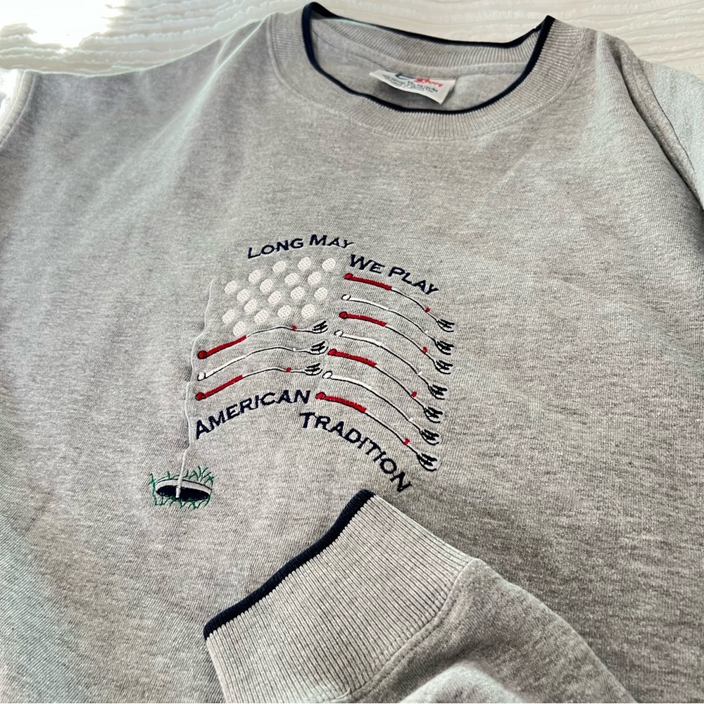 Vintage Golf Sweatshirt Mens XL Oversize 90s “Long May We Play” American Flag